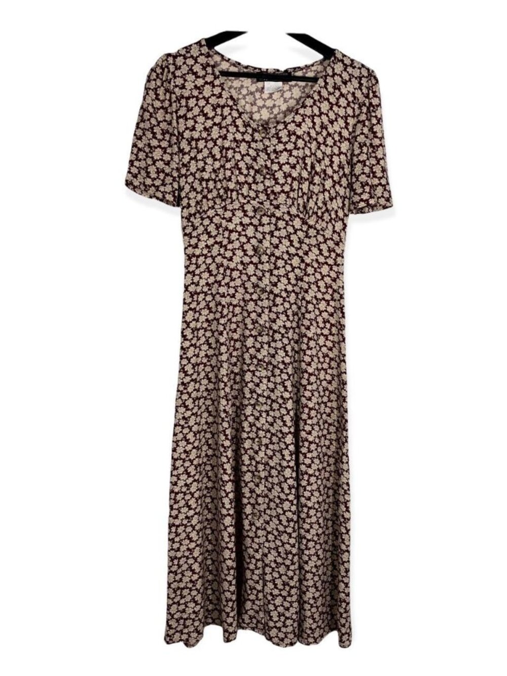 Vintage 90's All That Jazz Red and Cream Button Front Grunge Floral Maxi Dress